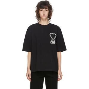 AMI Oversize Ami De Coeur Logo Short Sleeve Cotton T-Shirt Black
